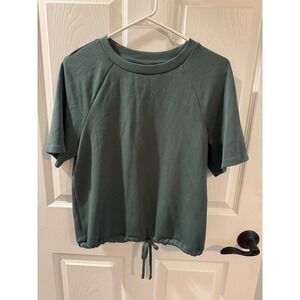Apana Green Short Sleeve Athletic Top Cinch Hem Athleisure Workout Shirt Small